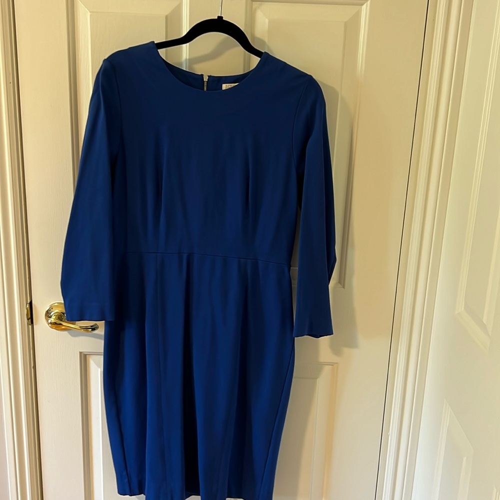 J Crew royal blue structured sheath dress with 3/4 sleeves